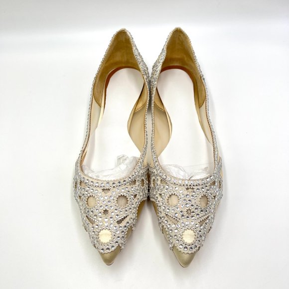 Badgley Mischka BHLDN Size‎ 11 Gigi Pointed Toe Jeweled Ivory Ballet Flats Shoes - Picture 4 of 15